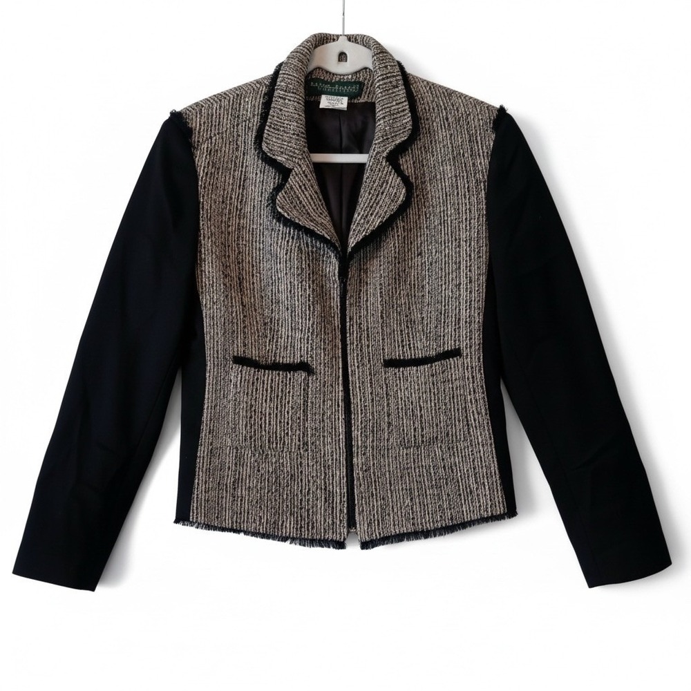 Harve Benard Blazer Womens 10 Black Grey Good Tweed Mixed Media Zip Jacket